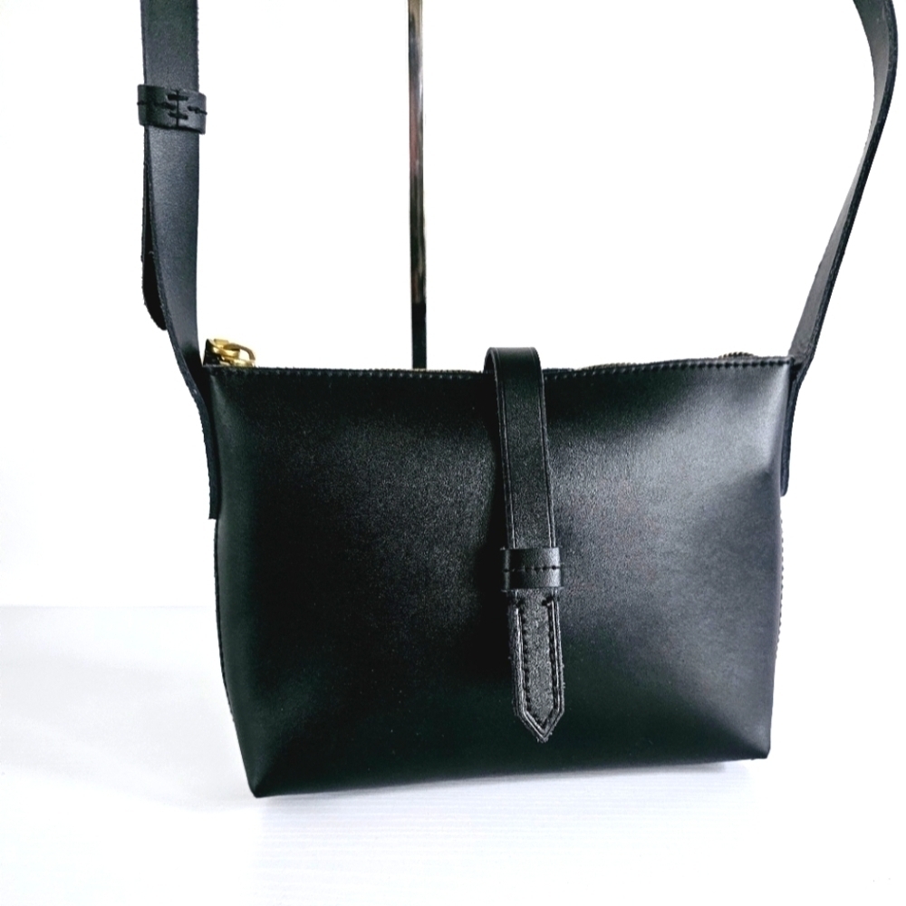 J. Crew Parker Black Smooth Leather Minimalist Crossbody Bag